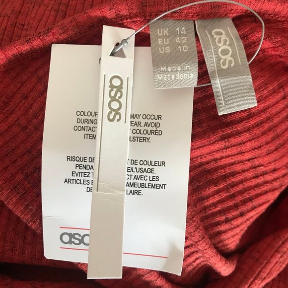 NWT ASOS Red Knit Deep V Neck Tie Waist Jumpsuit 10 - Picture 12 of 13